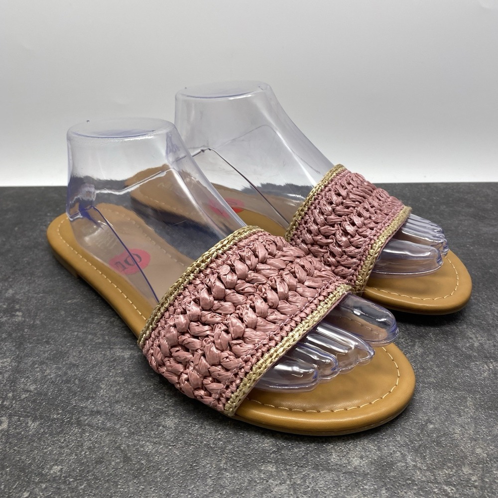 New Nine West Women's 10 M Beline Sandals Woven Pink Casual‎ Slip On Slide Flats
